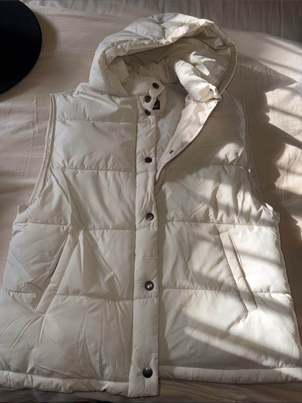 Cream Hooded Quilted Puffer Vest